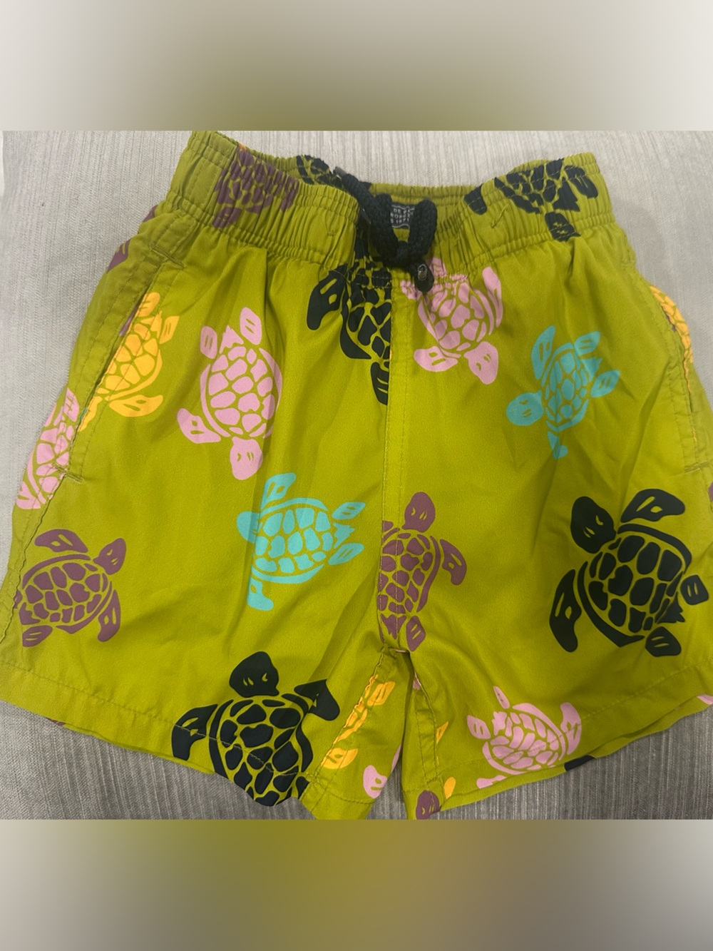 Kids Olive Green Vilebrequin Turtle Print Swim Shorts